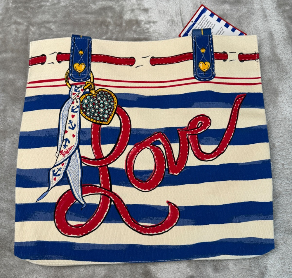 Brighton Striped Love Tote Canvas NWT